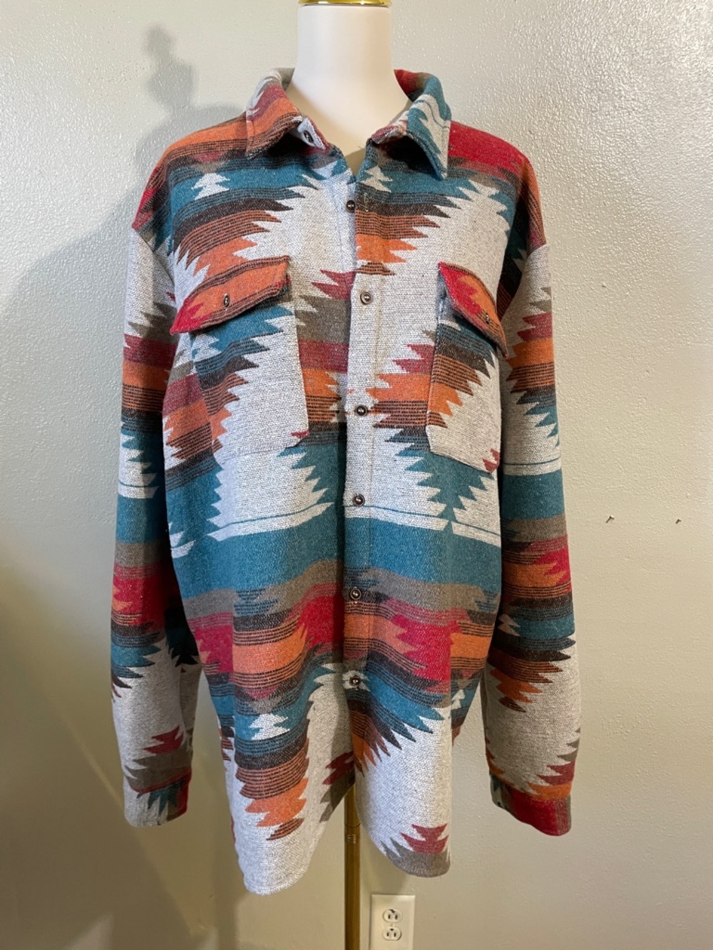 Southwestern Aztec Shacket Jacket 2XL Cotton Button Layer Tribal Unisex Outdoor